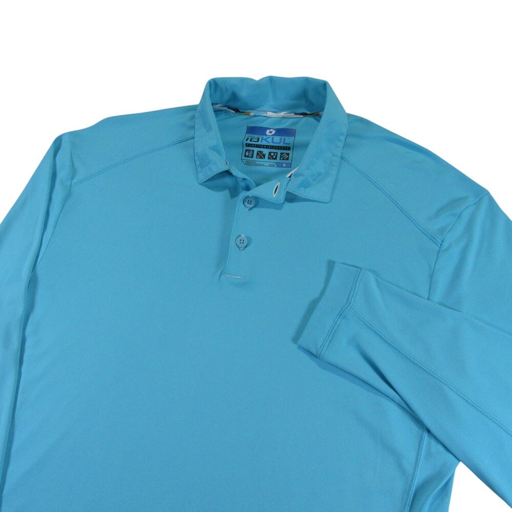 IBKUL Mens Performance Polo Shirt L‎ Light Blue Stretch Nylon UPF 50 Icefil